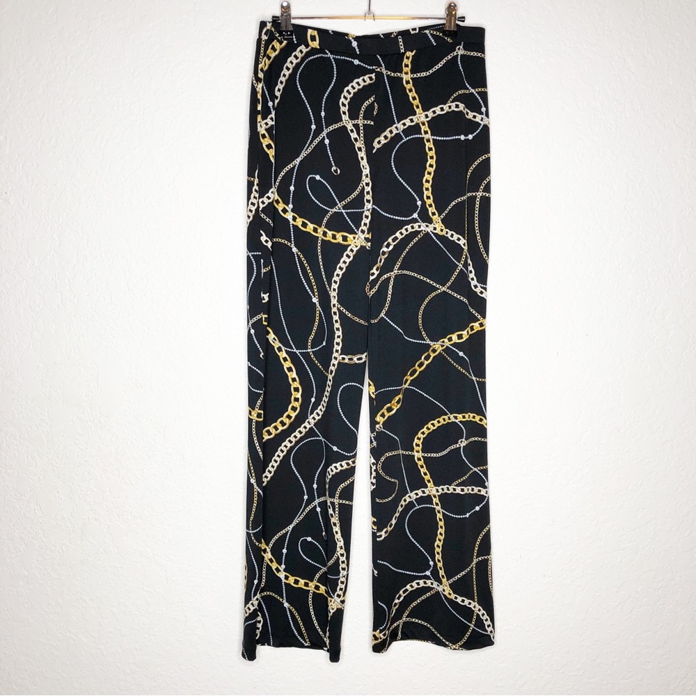 Frank Lyman Design black gold chain print pull on pants size 10